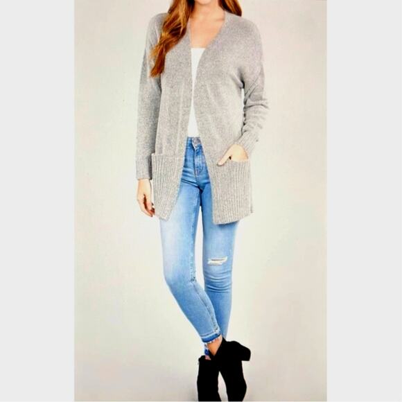 Love Ellie Two Pocket Open Cardigan - Gray - size L - Picture 3 of 13